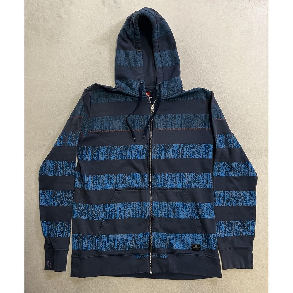 Vintage Quiksilver Hoodie Men's Size XL Blue Striped Skateboarding Surf Y2K